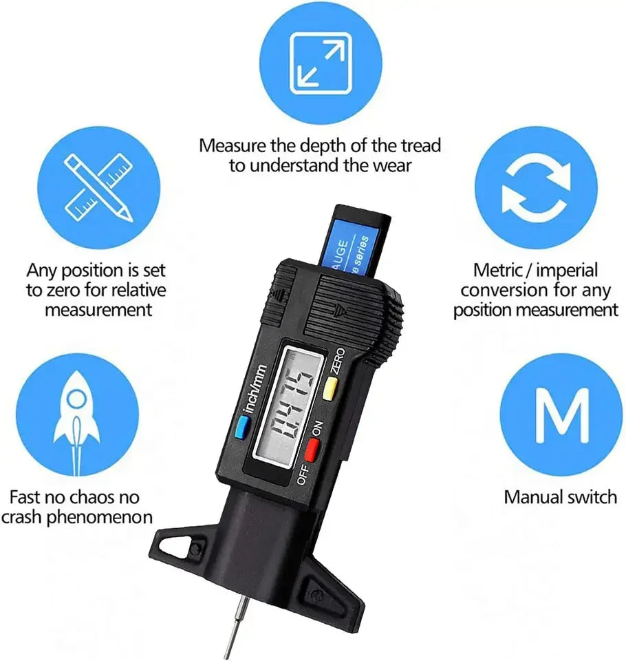 Digital Tire Tread Depth Gauge Caliper - LCD Display, 0-25mm Measurement Tool for Car Tire Maintenance