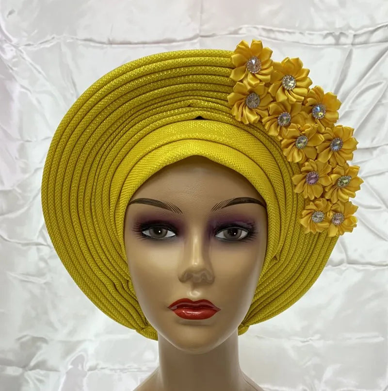 High-Quality African Headtie Turban: Nigerian Aso Oke Fabric Muslim Headwear - Gele Head Wrap Sego Headtie