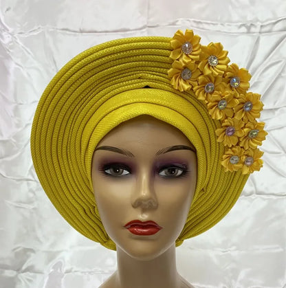 High-Quality African Headtie Turban: Nigerian Aso Oke Fabric Muslim Headwear - Gele Head Wrap Sego Headtie