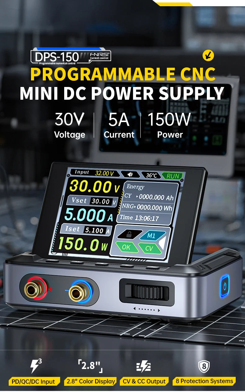 FNIRSI DPS-150 Mini Laboratory DC Power Supply — Adjustable 30V 5A Digital Display CNC Regulator