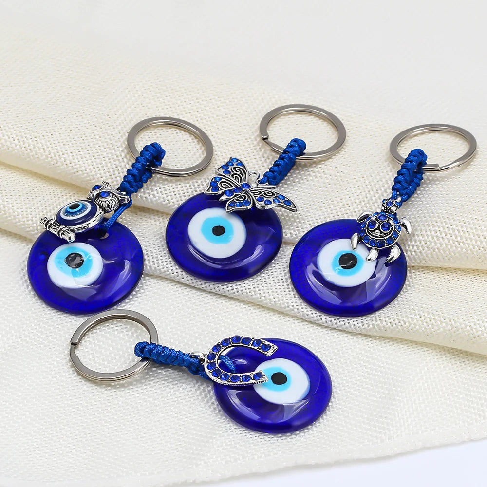 Lucky Eye Fatima Hand Keychain – Alloy Tree of Life Elephant Owl Blue Turkish Evil Eye Car Keyring Jewelry for Men & Women Gift