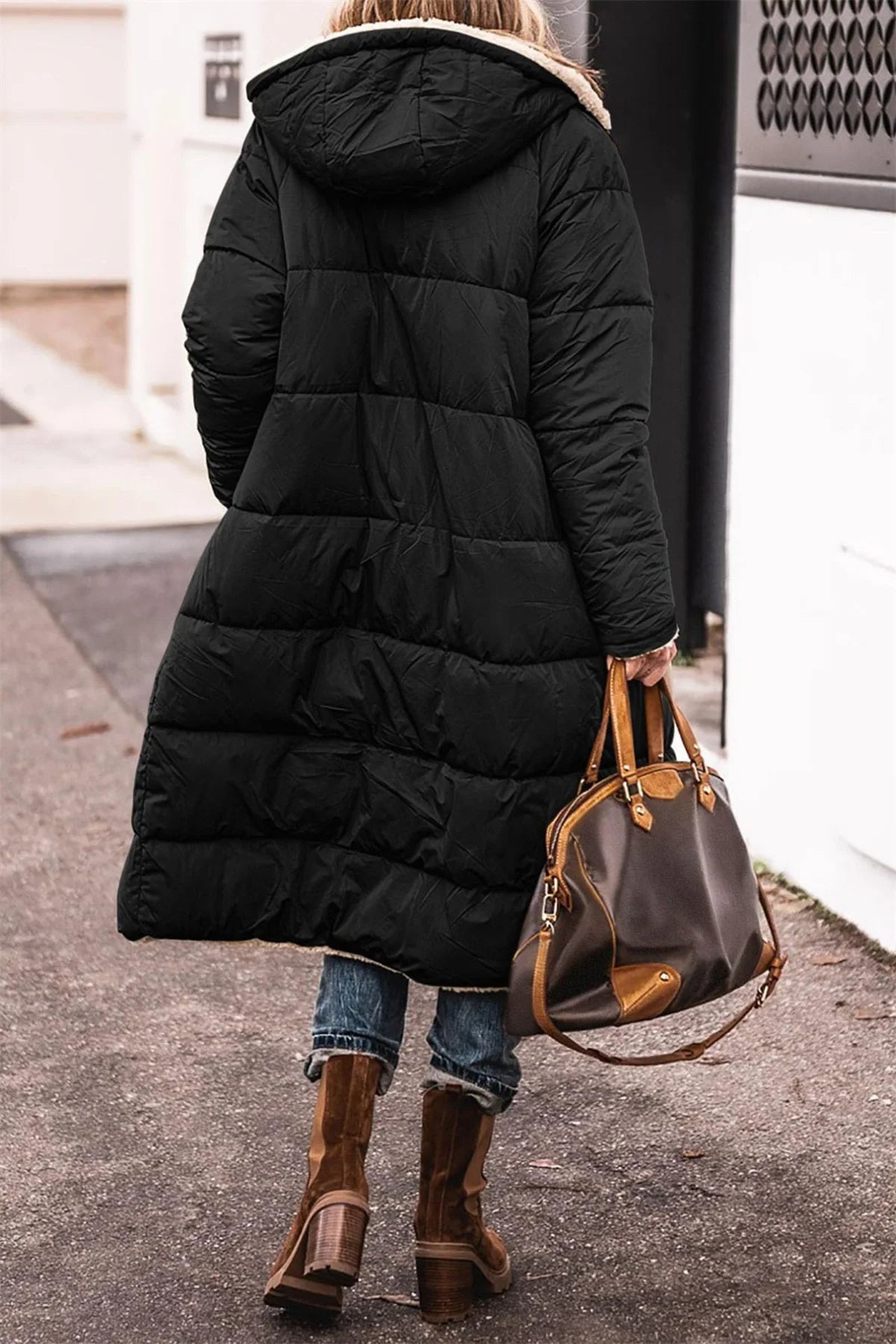Women's Winter Hooded Quilted Jacket – Reversible Solid Puffer Coat, Thick Long Sleeve Casual Outerwear