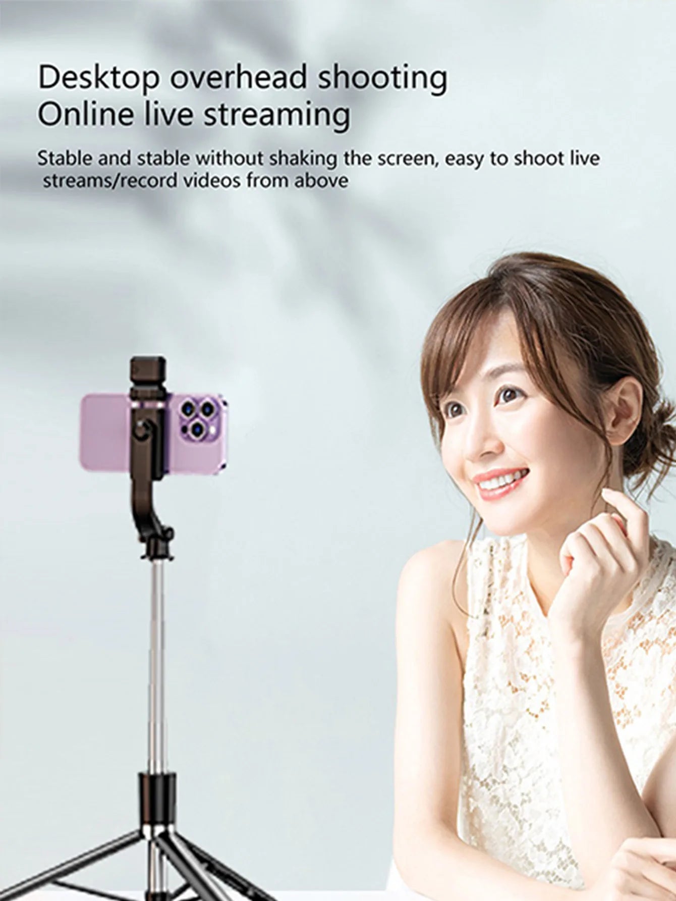 170cm/67in Selfie Stick Tripod – Extendable Aluminum Stand with Fill Light & Bluetooth Remote, Compatible with iPhone & Android