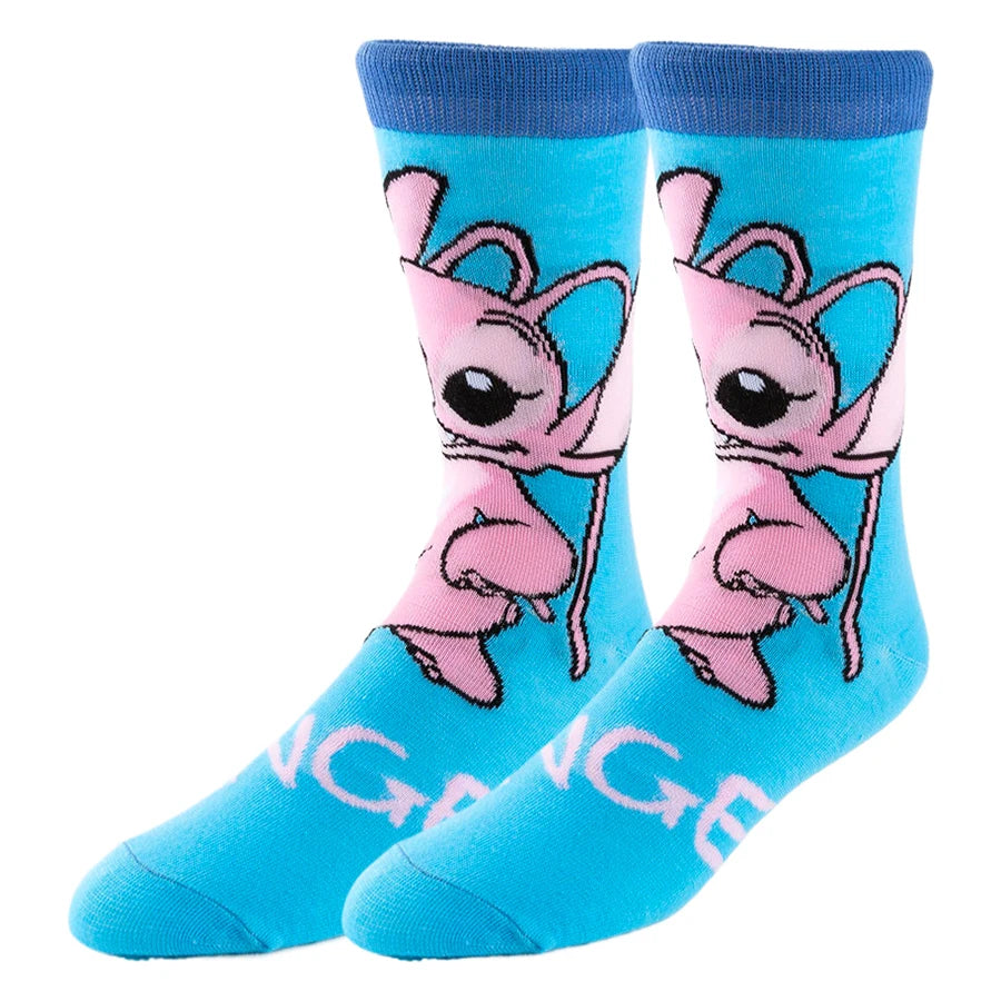 5/6 Pairs Miniso Disney Lilo & Stitch Socks – Hip Hop Street Style Anime Crew Socks for Men and Women, Novelty Cute Casual Socks