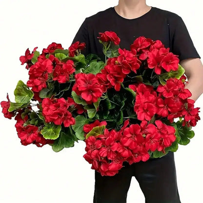 Bright Red Artificial Flowers – UV-Resistant Decor for Indoor & Outdoor Use, Garden, Porch, Window & Vase Centerpieces (1/2/4 Pack)