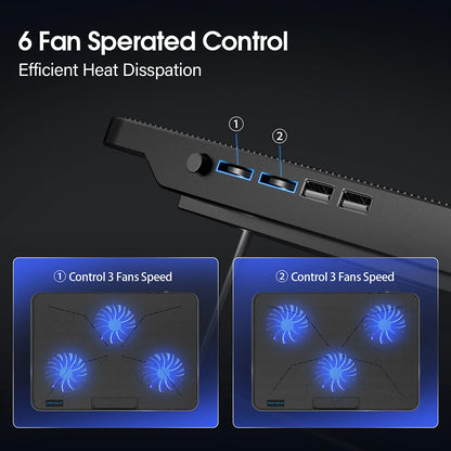 Coolcold 15.6–17.3 Inch Laptop Cooling Pad with 6 Quiet Fans, 7-Level Height & Wind Speed Adjustment, Laptop Cooler with Mobile Phone Holder