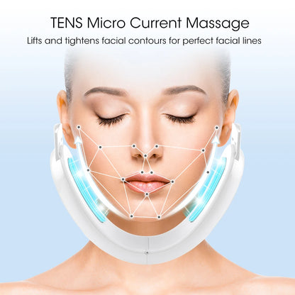 Face Lifting Device with Red Light — V-Face Massager for Double Chin Lift & Skin Rejuvenation, Remote-Controlled Facial Beauty Tool
