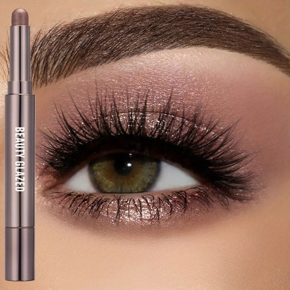 BEAUTY GLAZED 10-Color Eyeshadow Stick – Long-Lasting Waterproof Matte & Shimmer Eye Pen with Double-Head Brush
