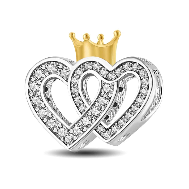 925 Sterling Silver Paw Heart Charm - Zircon Red Love Pendant Bead for DIY Bracelets & Women’s Fine Jewelry