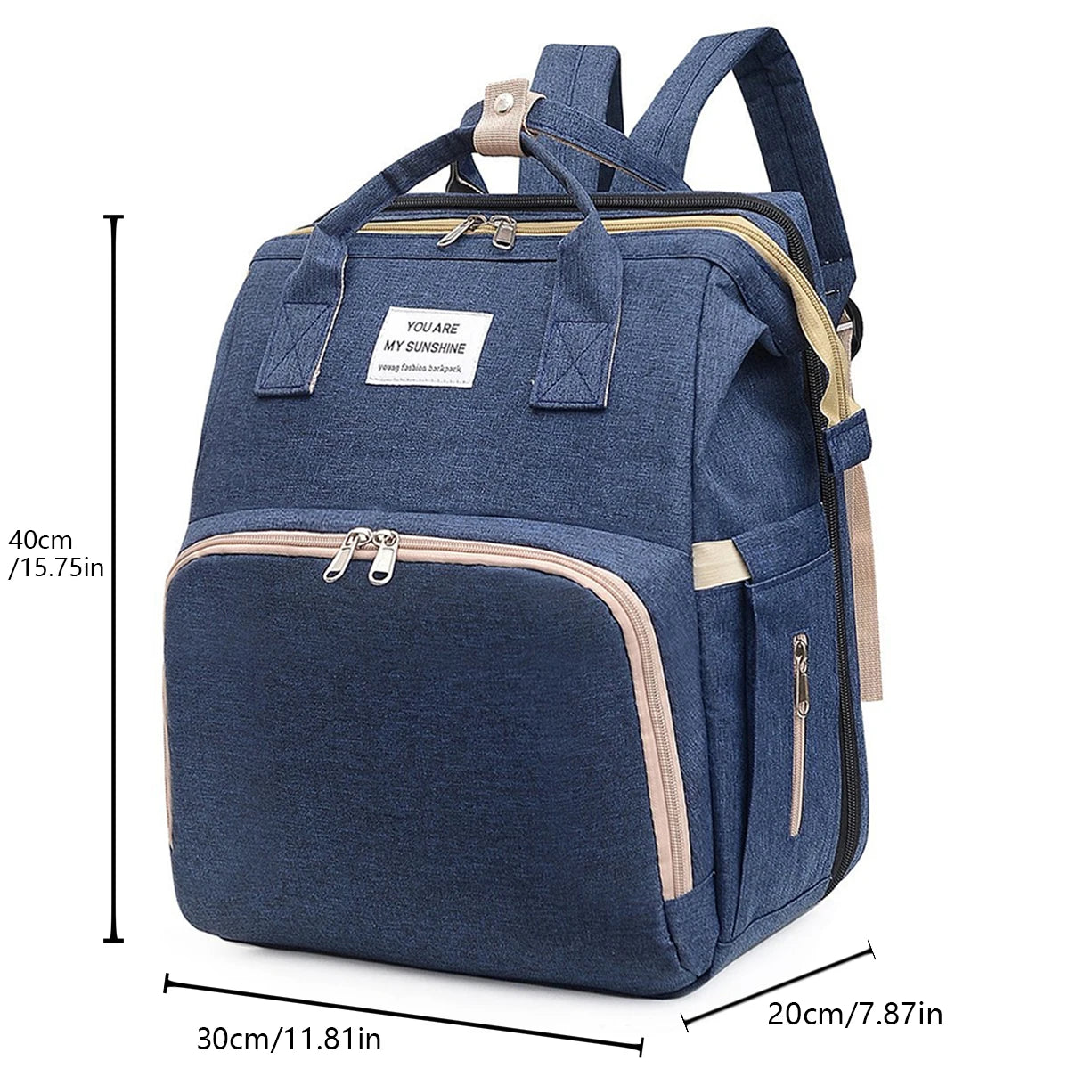 Foldable Diaper Bag with Changing Station – Large Capacity Mommy Backpack with Insulated Pocket, Multifunctional Baby Travel Bag with Bed & Double Shoulder Straps