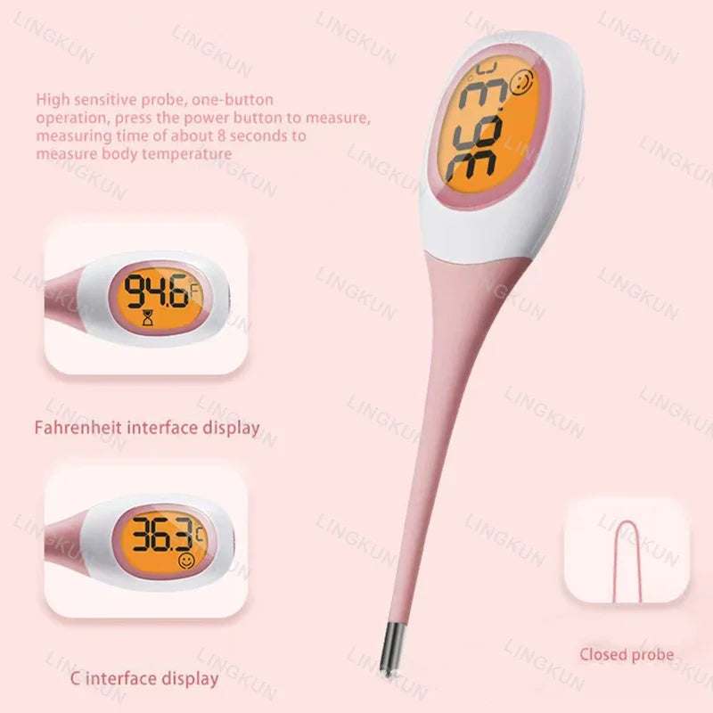 Digital Silicone Body Thermometer – 8-Second Fever Temperature Reader with LED Display for Oral, Underarm, and Rectal Use