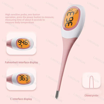 Digital Silicone Body Thermometer – 8-Second Fever Temperature Reader with LED Display for Oral, Underarm, and Rectal Use