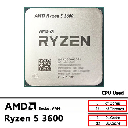 AMD Ryzen 5 3600 – Used 3.6GHz Zen 2 Gaming CPU, 6-Core 12-Thread, 65W L3=32MB, Socket AM4