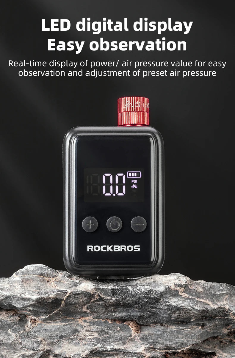 ROCKBROS 150 PSI Portable Bike Air Pump – Digital Tire Inflator, Rechargeable Mini Compressor