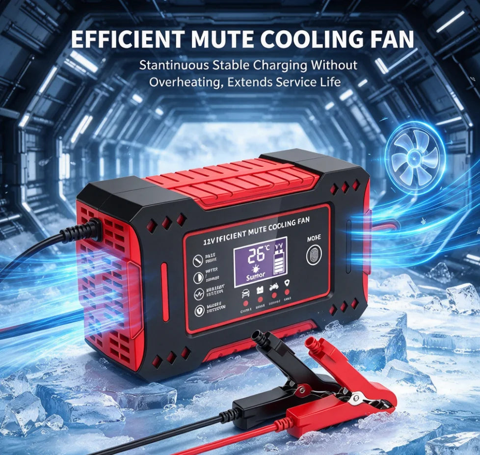 6A 12V Smart Battery Charger – Intelligent Car and Motorcycle Lead-Acid Battery Charger with LCD Display and Repair Mode