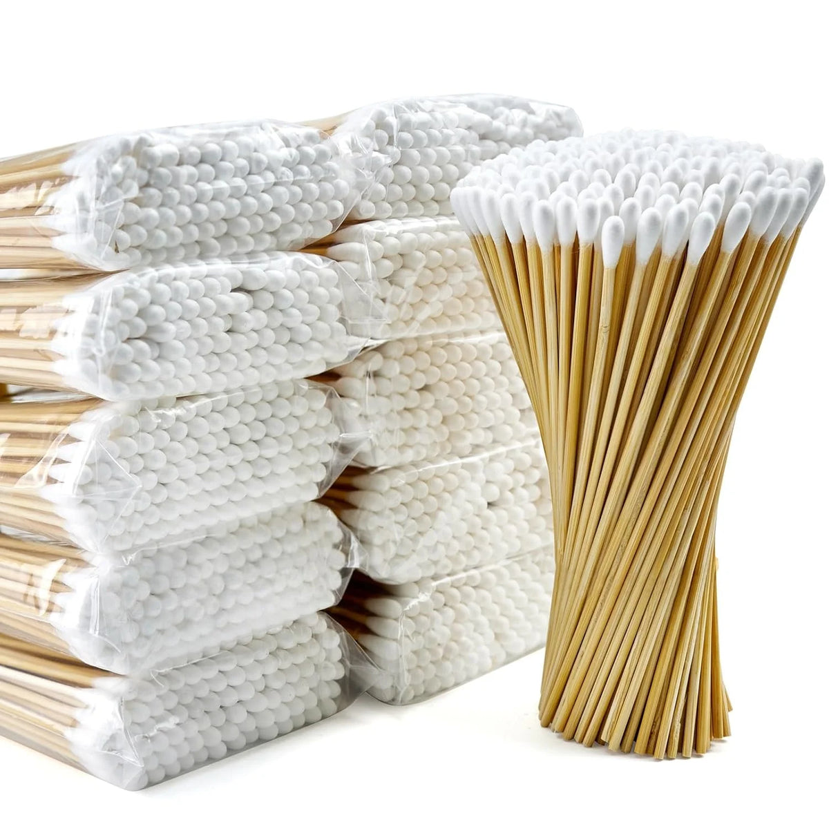 100/300PCS 6-Inch Precision Cotton Swabs - Pointed Cotton Buds with Long Wooden Sticks and Storage Case