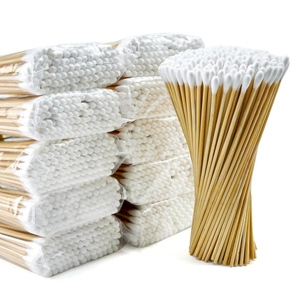 100/300PCS 6-Inch Precision Cotton Swabs - Pointed Cotton Buds with Long Wooden Sticks and Storage Case