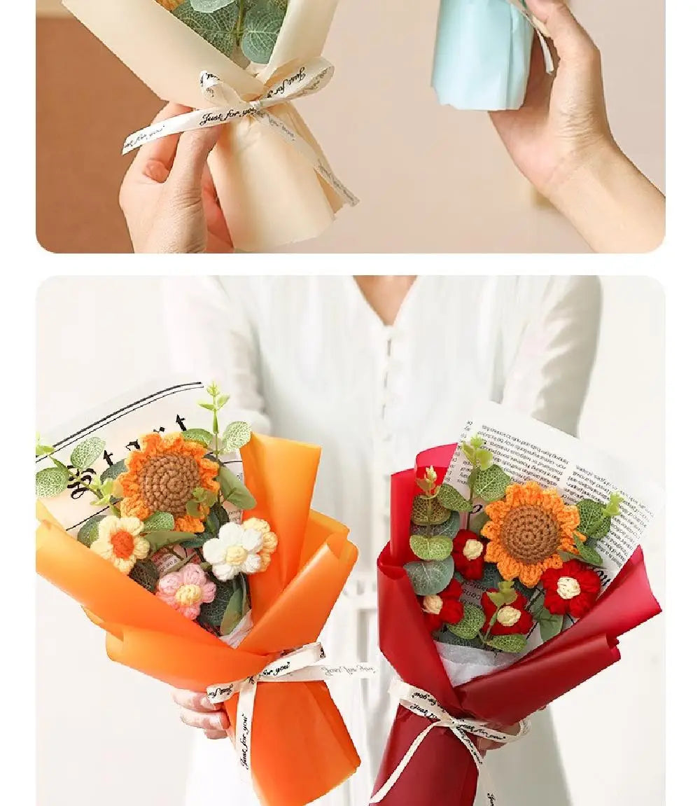 Handmade Artificial Flower Crochet Bouquet – Sunflower & Daisy Eternal Flowers, Anniversary, Mother’s Day & Birthday Gift