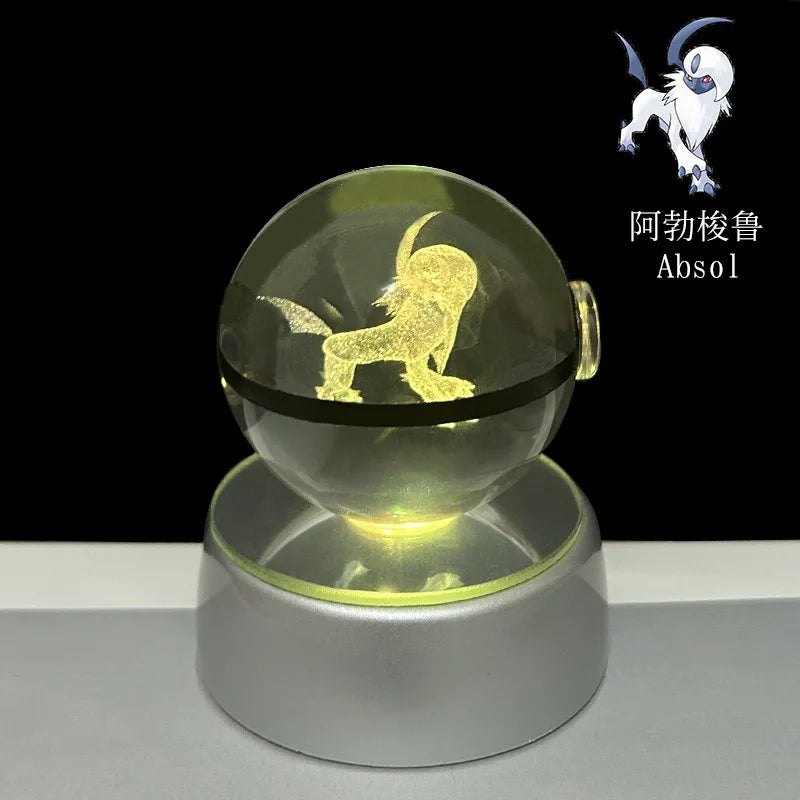 Pokémon 3D Crystal Ball LED Night Light – Pikachu Gengar Eevee Mewtwo Pokéball Base Lamp Kids Birthday & Home Decor Gift