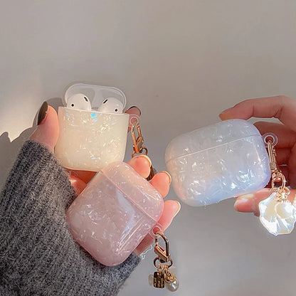 Dreamy Pearl Shell AirPods Case with Keychain – Soft Protective Cover for AirPods Pro 2/1, 3, 2, 1