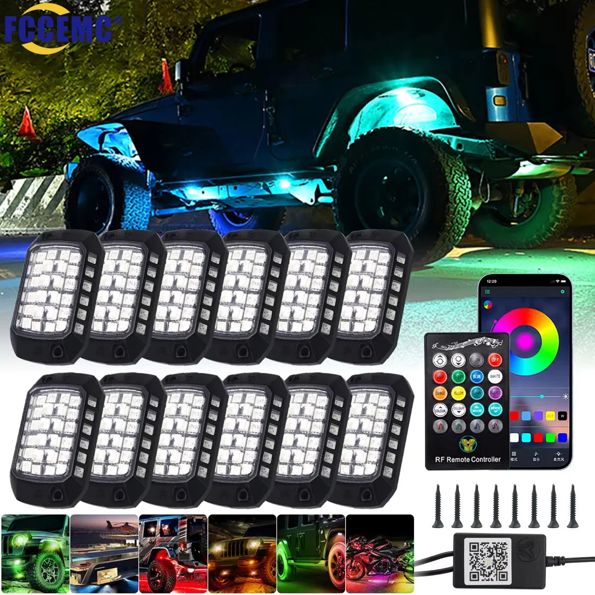 RGB 3D Lens Rock Lights – APP Remote Control LED Underglow for Offroad RZR, SUV, ATV, UTV, Jeep
