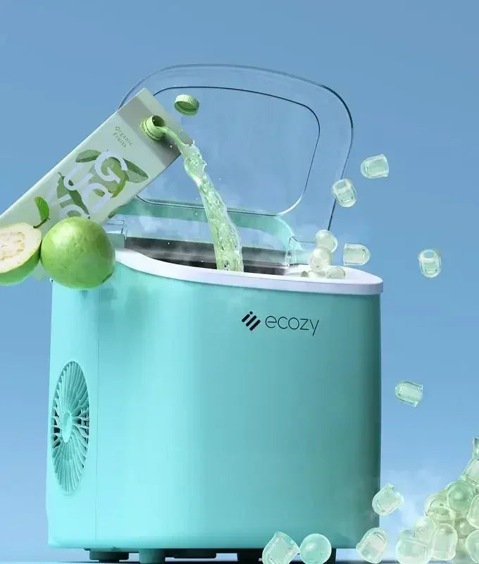 Ecozy Portable Countertop Ice Maker - Makes 9 Ice Cubes in 6 Minutes, Includes Ice Bags, Scoop & Basket for Kitchen