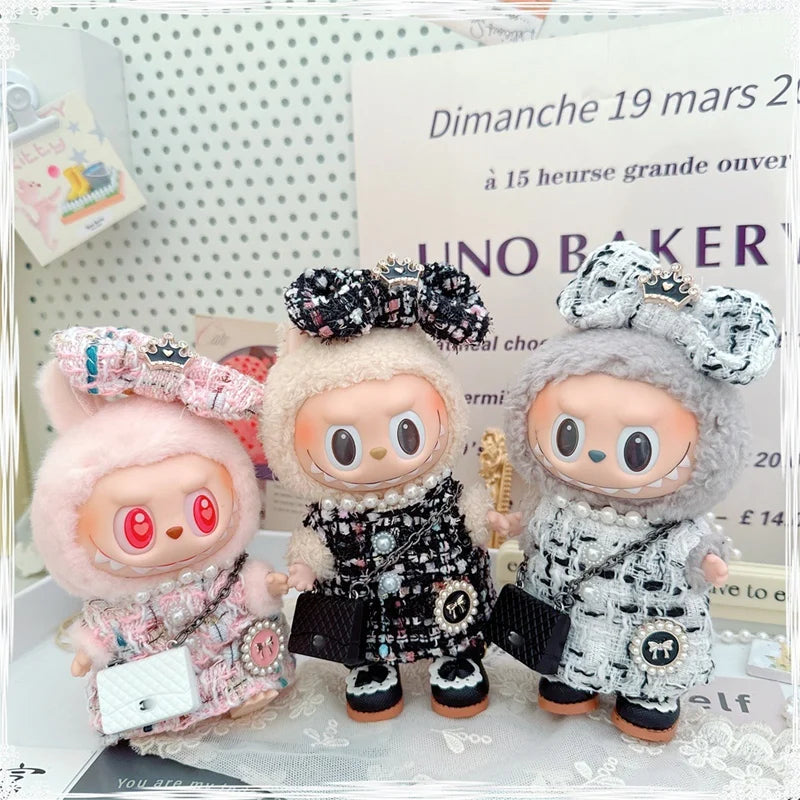 17cm Labubu Doll Accessories - Luxury Sweet Woolen Suit, Crossbody Bag & Princess Shoes Set