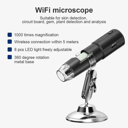 Portable 1000x Digital WiFi Wireless Microscope & Skin Scalp Analyzer for Mobile Phone Connection