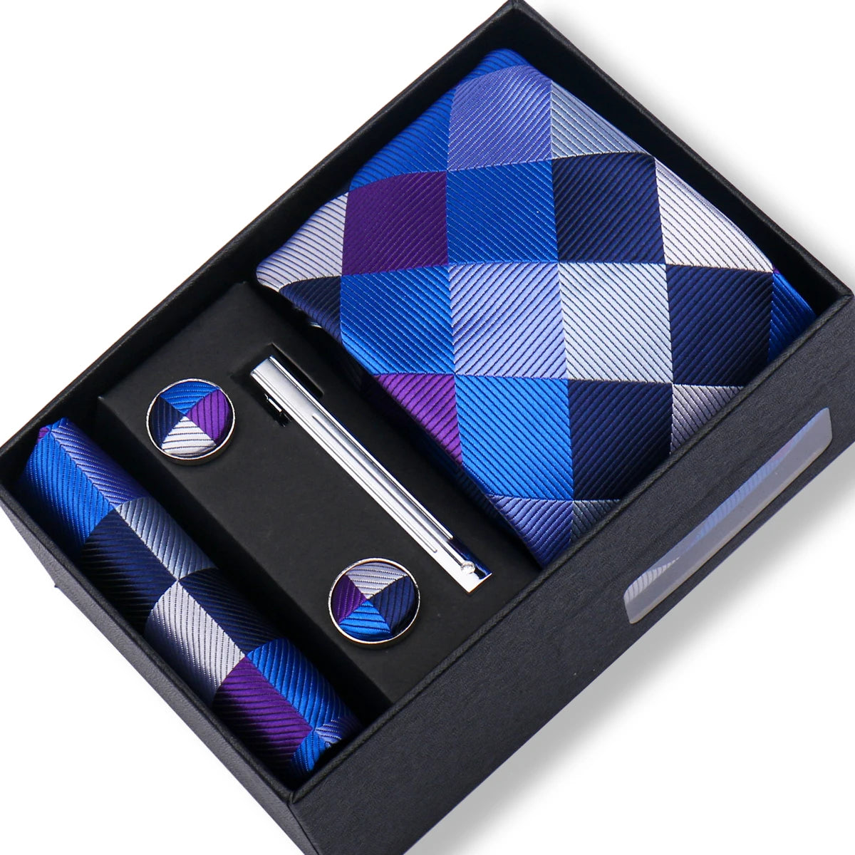 Men’s Green Tie Gift Box Set - Premium Business Necktie with Hanky, Cufflinks & Tie Clip for Wedding Formal Wear