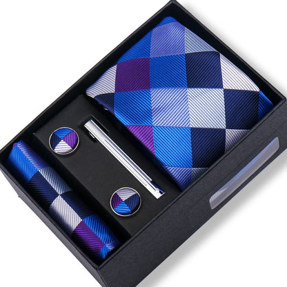 Men’s Green Tie Gift Box Set - Premium Business Necktie with Hanky, Cufflinks & Tie Clip for Wedding Formal Wear