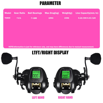 SAMOLLA Electronic Baitcasting Fishing Reel - Big LED Screen, High Speed 7.2:1, 10kg Saltwater Waterproof Cast Drum Wheel for Precision Casting
