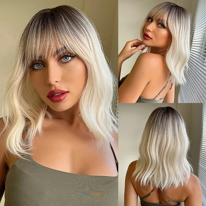 CharmSource Pink BOBO Short Synthetic Wig – Natural Wavy Heat Resistant Hair Wig for Women, Party & Daily Wear