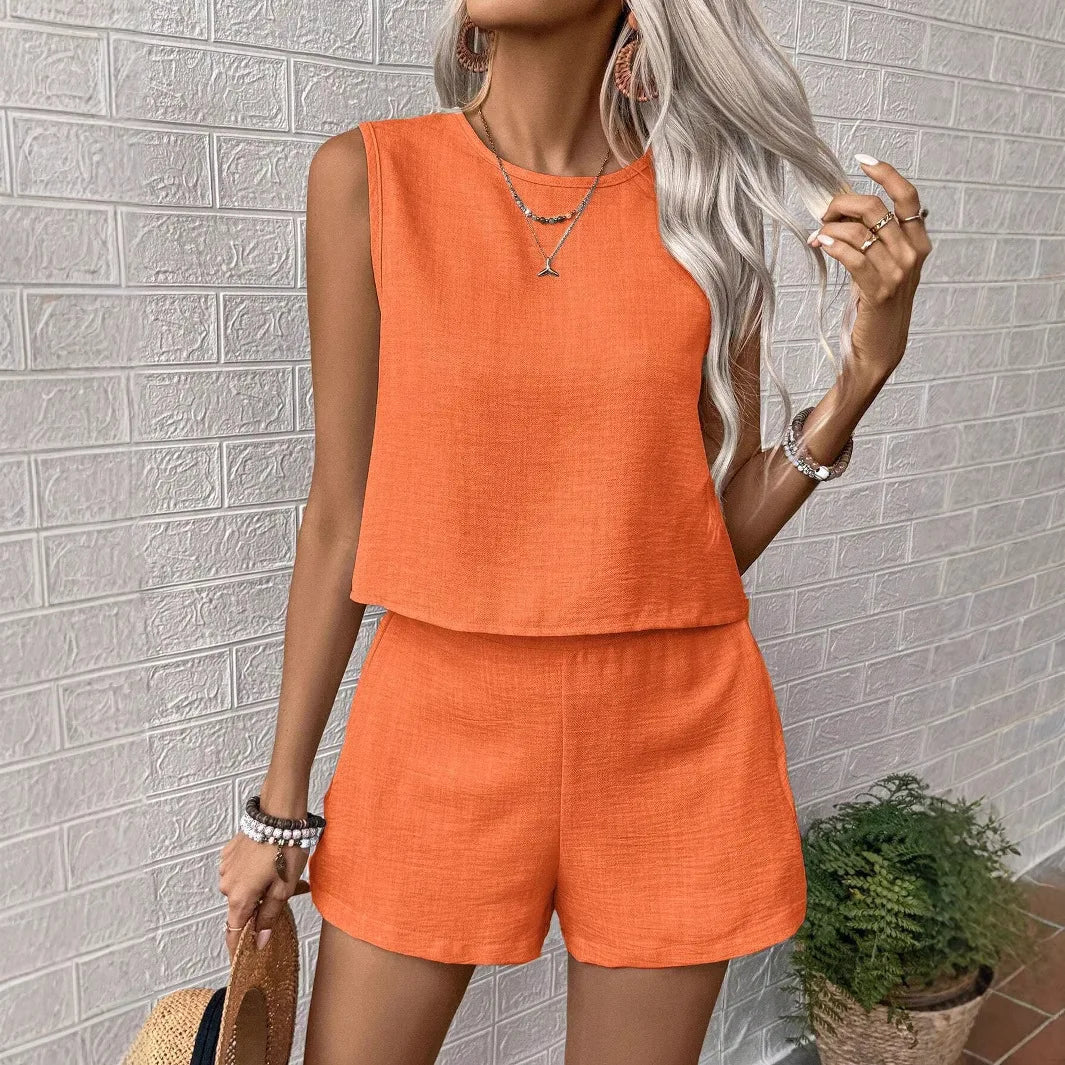 Women Summer 2-Piece Shorts Set – Sleeveless Loose Tank Top & Shorts Casual Outfit 2025 Fashion Femme Suit