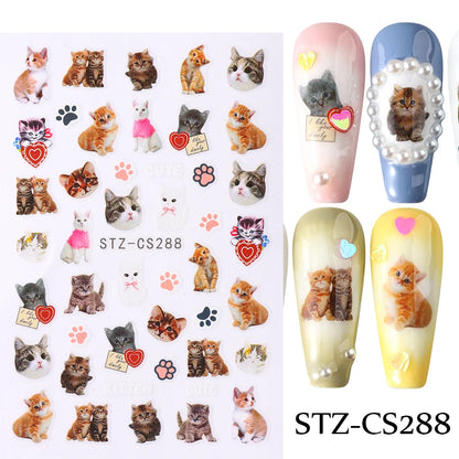 3D Animal Nail Art Stickers - Cute Cartoon Dog, Cat & Bunny Self-Adhesive Decals