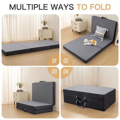 Orhopui Tri-Folding Gel Memory Foam Floor Mattress – Ultra Soft Portable Mattress with Breathable Mesh and Removable Washable Cover