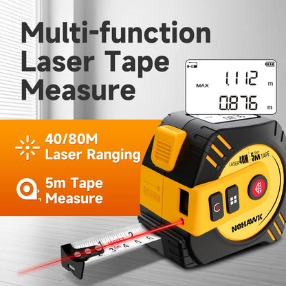 Nohawk 40M/80M Laser Tape Measure – USB Rechargeable Digital Distance Meter with Steel Tape for Precision Measuring Tool