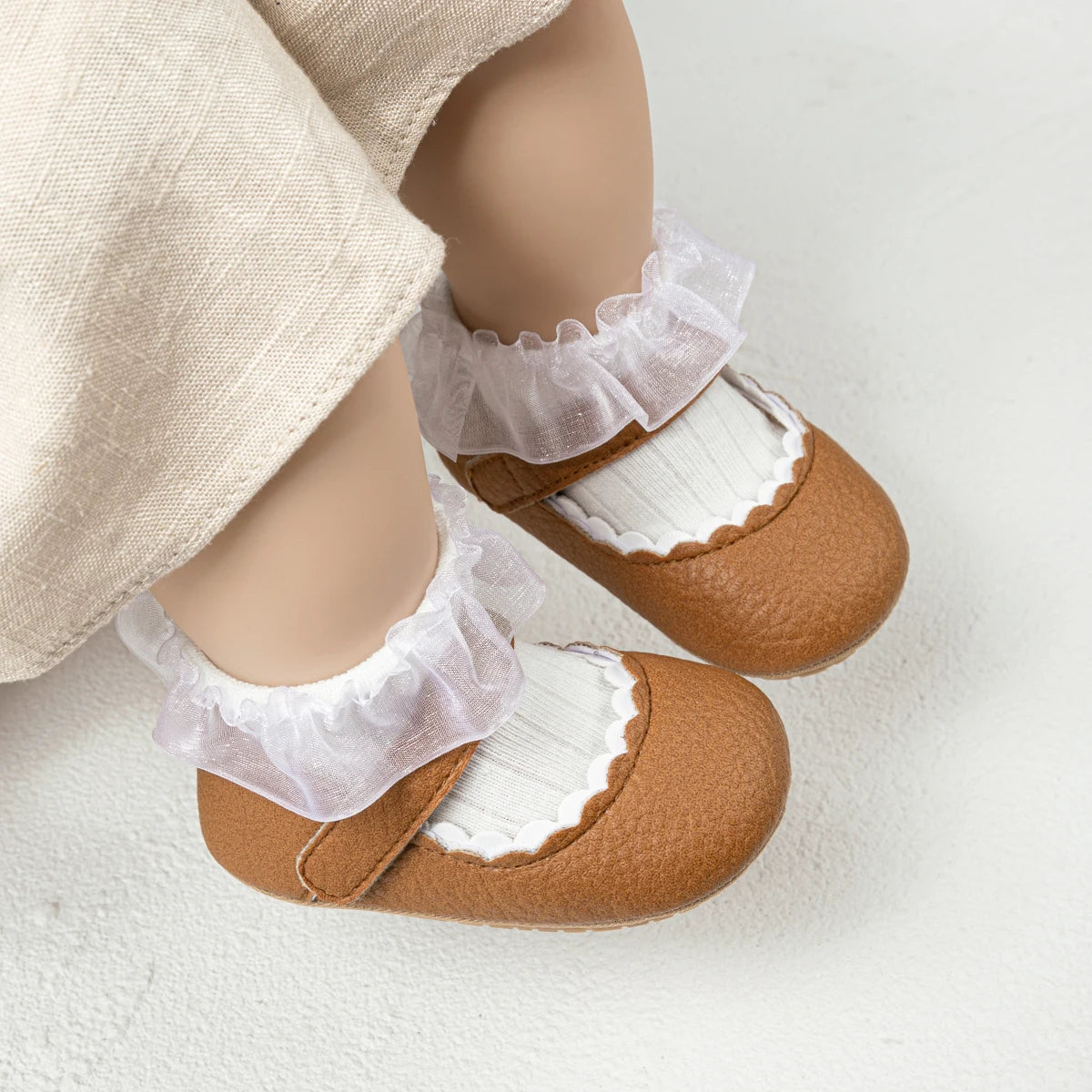 Meckior Baby Boys & Girls Shoes - Infant Leather with Rubber Sole, Anti-Slip Toddler First Walkers, Newborn Princess Crib Shoes