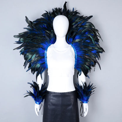Women’s 2-Piece Feather Shawl Set - Elegant Punk-Style Cosplay Accessories for Halloween, Masquerade Balls, Parties, and Carnivals