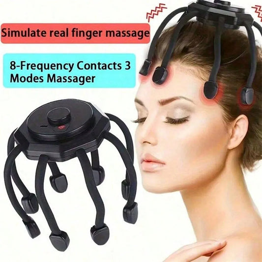 Cordless Electric Scalp Massager – 360° Head Massager with 8 Finger Tips for Deep Relaxation & Stress Relief, Holiday Gift