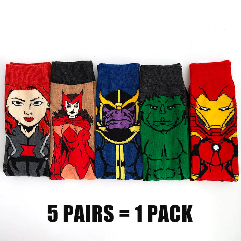 Cartoon Anime Crew Socks - 5 Pairs Unisex Hip Hop Street Style Novelty Casual Socks for Men and Women