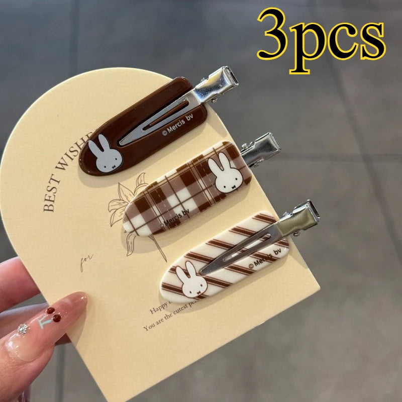 Miffy Cartoon Hair Clip Set - 3PCS Cute Heart Design Bangs Pins for Girls Sweet Fashion Styling