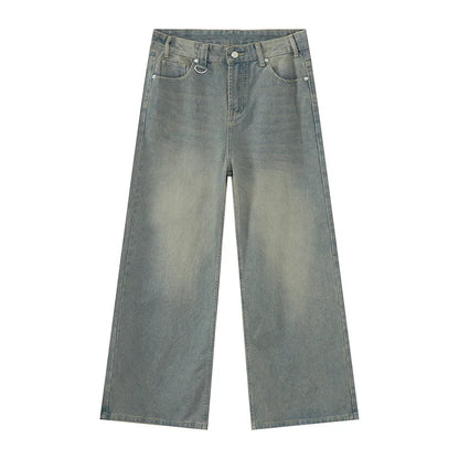 IEFB Men’s Summer Denim Jeans – Washed Blue Straight Loose Wide-Leg Casual Pants