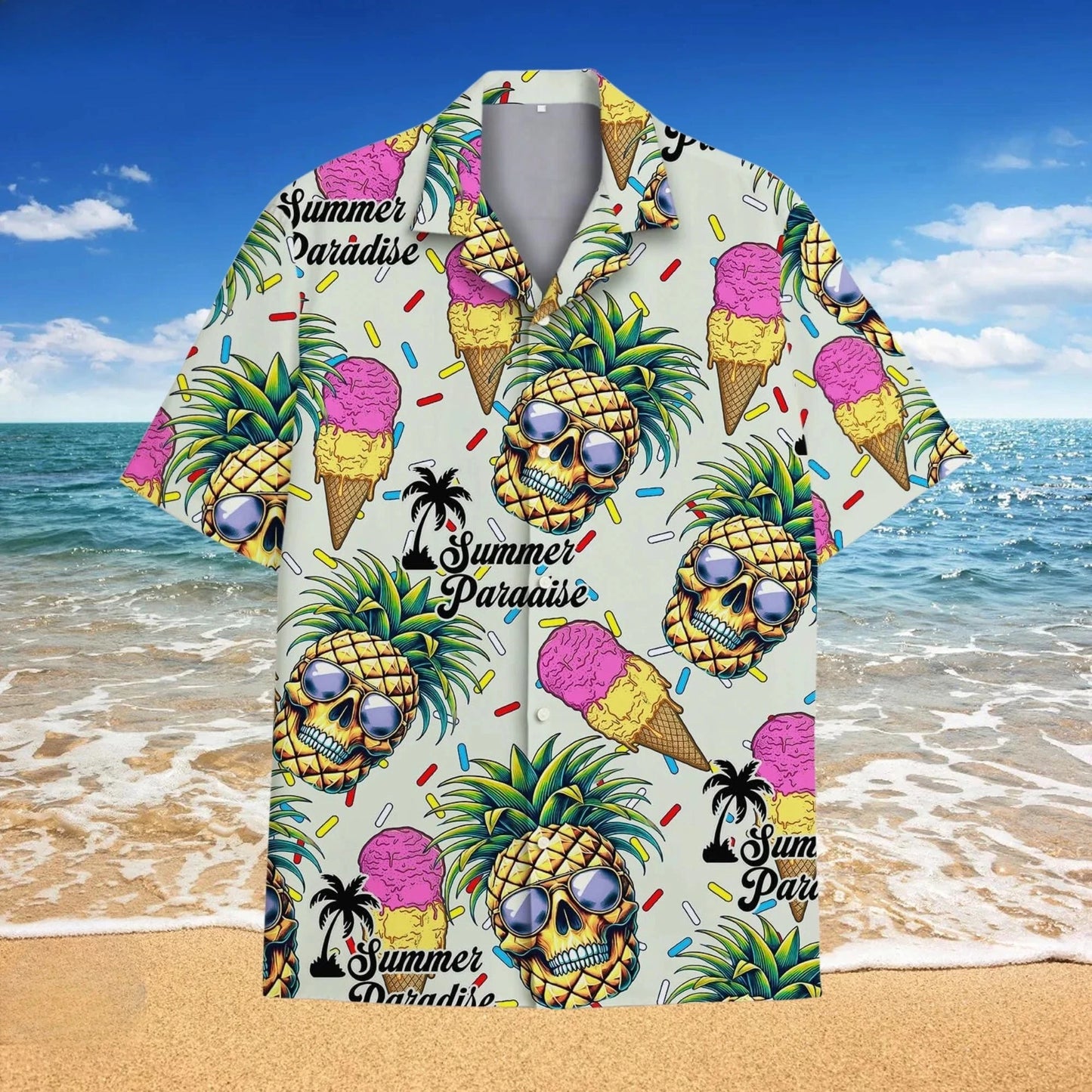 3D Ice Cream Hawaiian Shirt - Funny Unisex Short Sleeve Aloha Beach Top for Summer