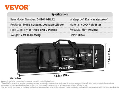 VEVOR Tactical Double Rifle Bag – 36/42" Soft Gun Case with Lockable Zipper for Two Rifles & Pistols
