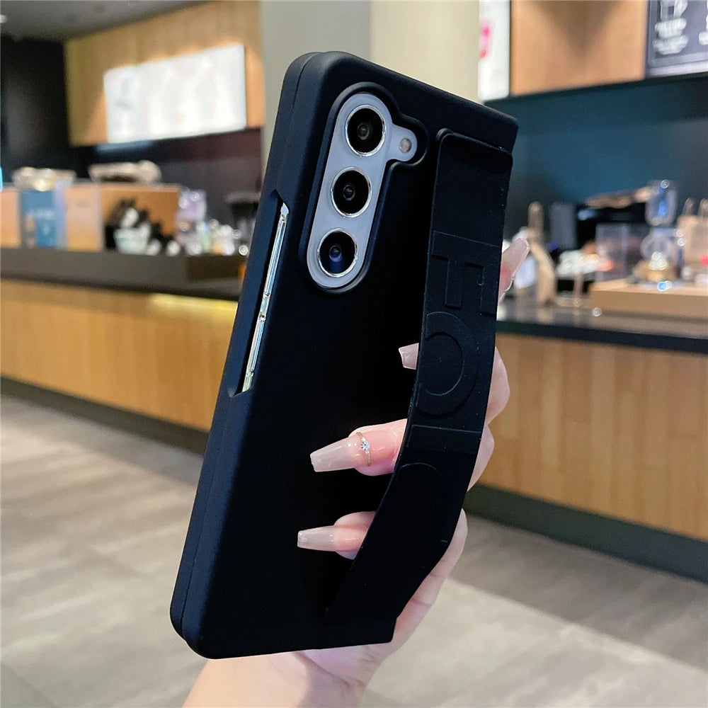 Samsung Galaxy Z Fold Series Phone Case - Ultra-Thin Matte Hard Cover with Soft Silicone Wrist Strap Bracket