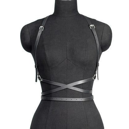Fashion Leather Body Harness Belt – Gothic Corset Lingerie & Fetish Suspenders for Women
