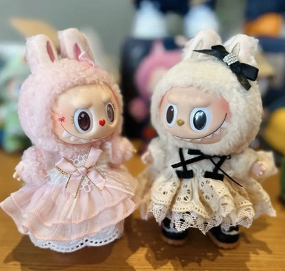 Labubu Pink Ribbon Dress - Cute Fairy Costume Outfit Accessory for 15/17cm Vinyl Doll