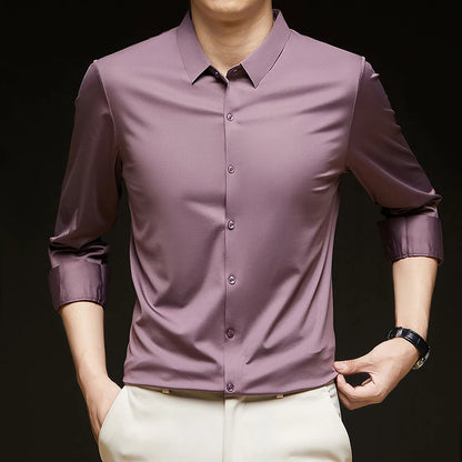 Men's Ultra-Stretch Shirt - Silky Long Sleeve Business & Casual Dress Shirt