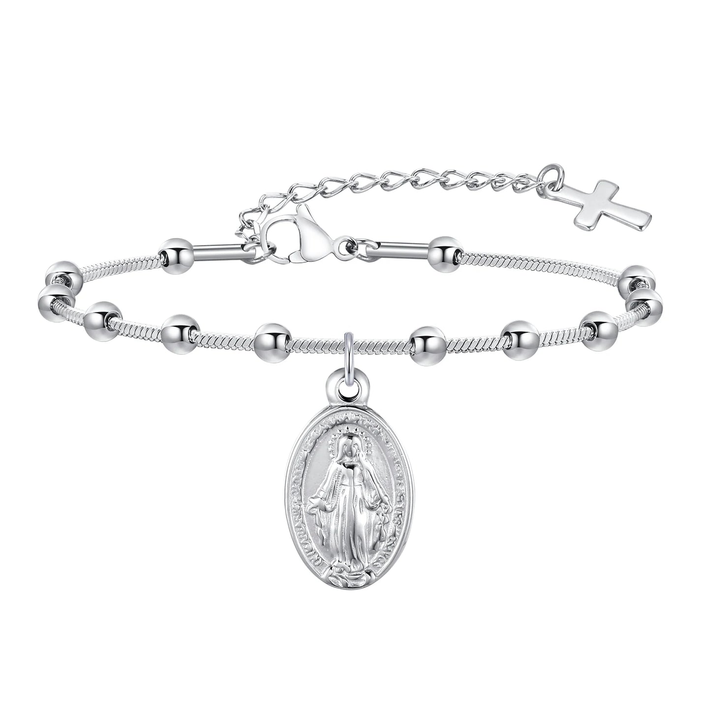 Vnox Gold Plated Rosary Bracelet – Stainless Steel Cross & Virgin Mary Religious Prayer Jewelry for Women & Girls Gift Accessories
