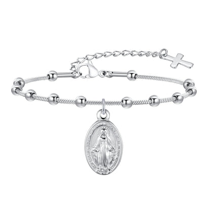 Vnox Gold Plated Rosary Bracelet – Stainless Steel Cross & Virgin Mary Religious Prayer Jewelry for Women & Girls Gift Accessories
